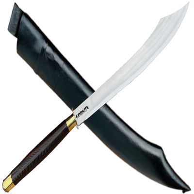 Gorkha Kukri Knife With Leather Cover  Full Tang Cold Carbon Stainless Steel Blade, 28 IN Tactical Machete (Wooden Handle)  Perfect for Outdoor, Hiking, Survival & Adventure