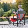 COSTWAY Folding Camping Chair, Heavy-Duty Director Chair Supports 400lbs for Adults with Side Table, Cooler Bag, Storage, Strap, Portable Makeup Chair Suitable for Fishing Picnic, Red view 2