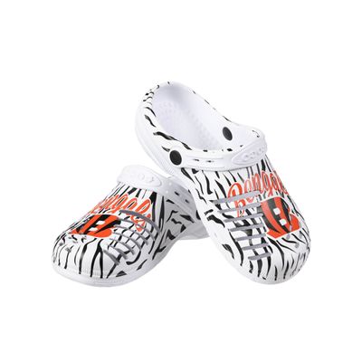 Cincinnati Bengals NFL Womens White Stripe Clog with Strap - L
