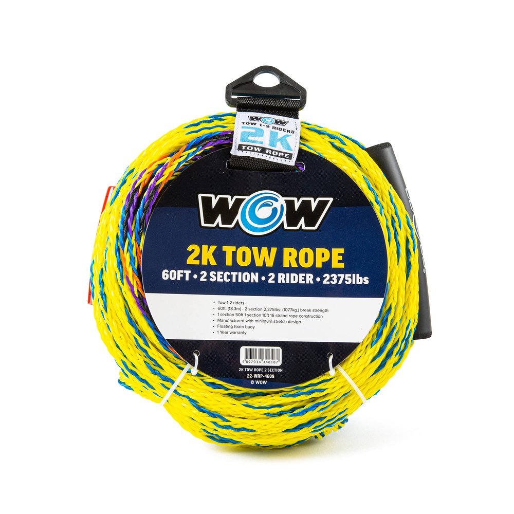 WOW Sports - 2K Tow Rope for Deck Tube - 1-2 Riders - 60 ft - UV Treated - W/Floating Handle