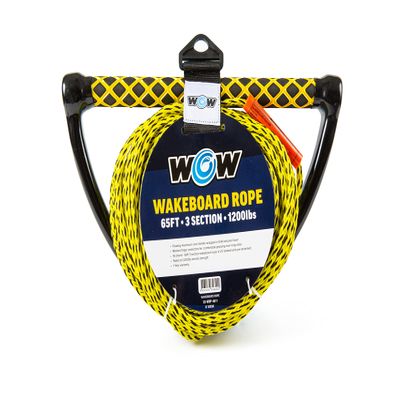 WOW Sports - Watersports Rope For Wakeboard, Wakesurf, & Water Skiers - 65 ft - UV Treated - W/ Floating Handle