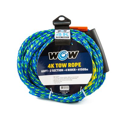 WOW Sports Towing Rope for Wakeboard, Water Ski and Wakesurf, 4-Rider 4K Tow Rope with 2 Sections, 60'