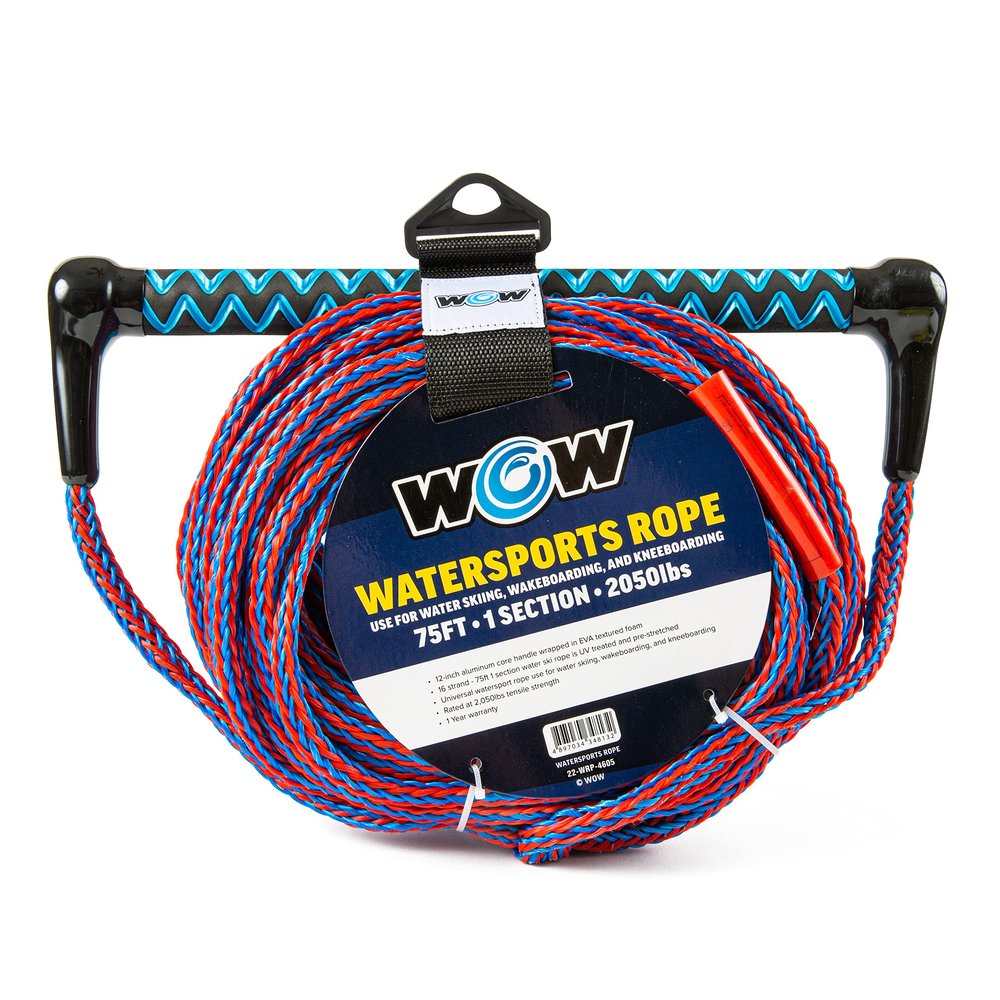 Wow Sports - Watersports Rope for Wakeboard, Wakesurf, & Water Skiers - 75 ft - UV Treated - W/Floating Handle