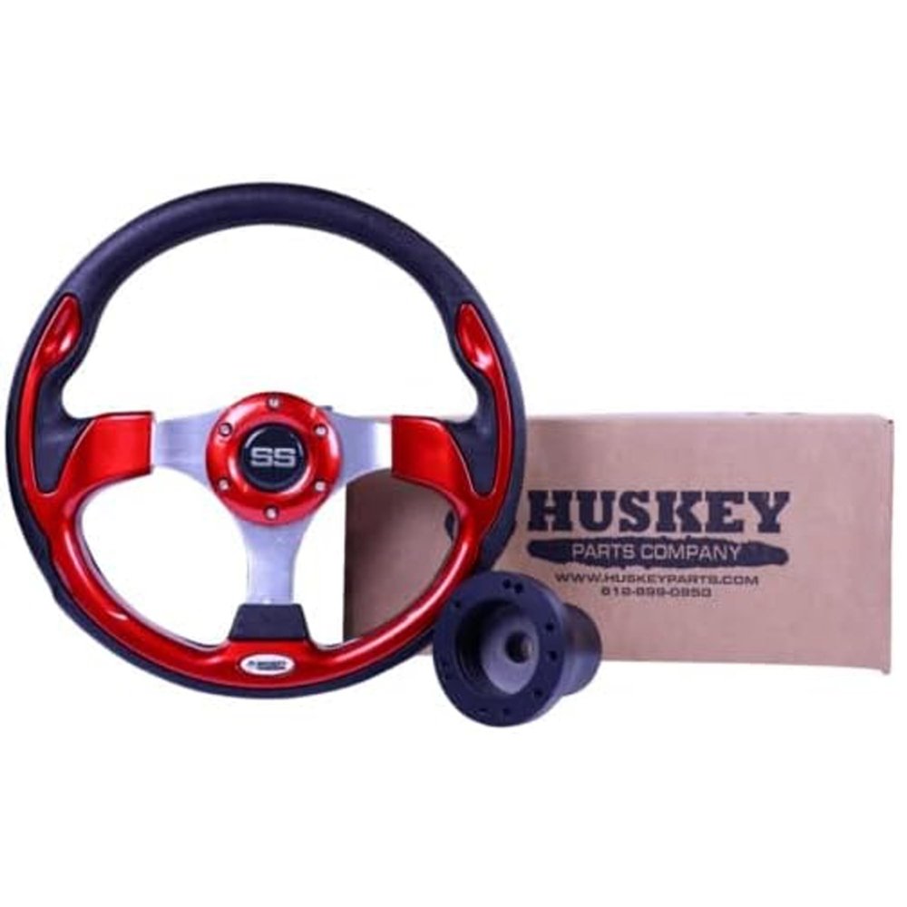 12.5" Red Golf Cart Steering Wheel W/Black Hub Adapter for EZGO TXT/RXV/Valor
