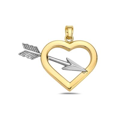 14K Two Toned Silver and Yellow Arrow Heart Pendant Model_X_Fashion-874