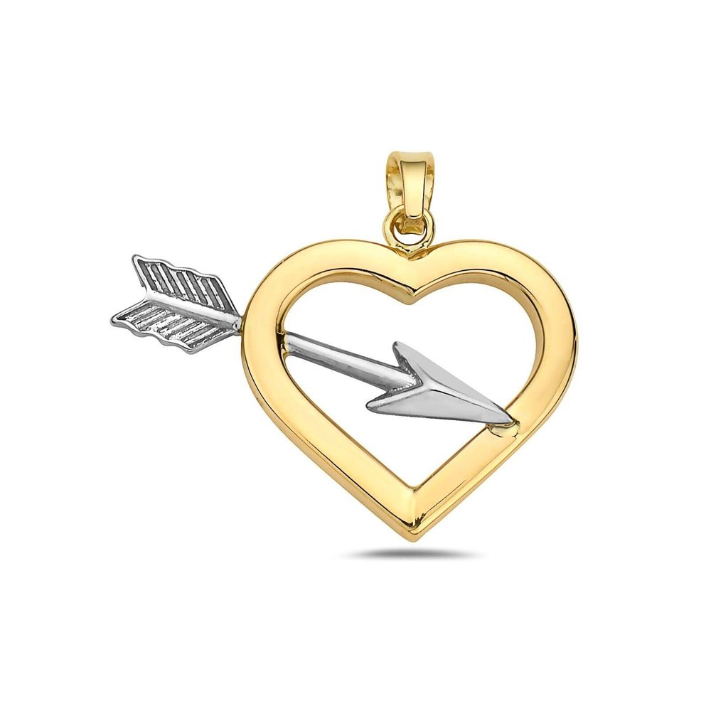 14K Two Toned Silver and Yellow Arrow Heart Pendant Model_X_Fashion-874