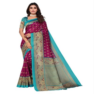 IMTRA FASHION Indian Traditional Purple Printed Art Silk Saree with Blouse Piece-SELENA PURPLE
