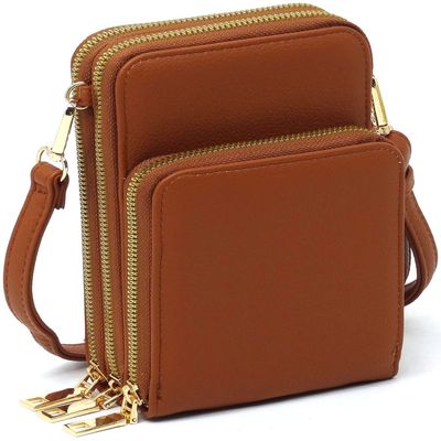MIZUBA Small Crossbody Cell Phone Purse Mini Messenger Shoulder Bag Crossbody Wallet with Credit Card Slots (W-brown)