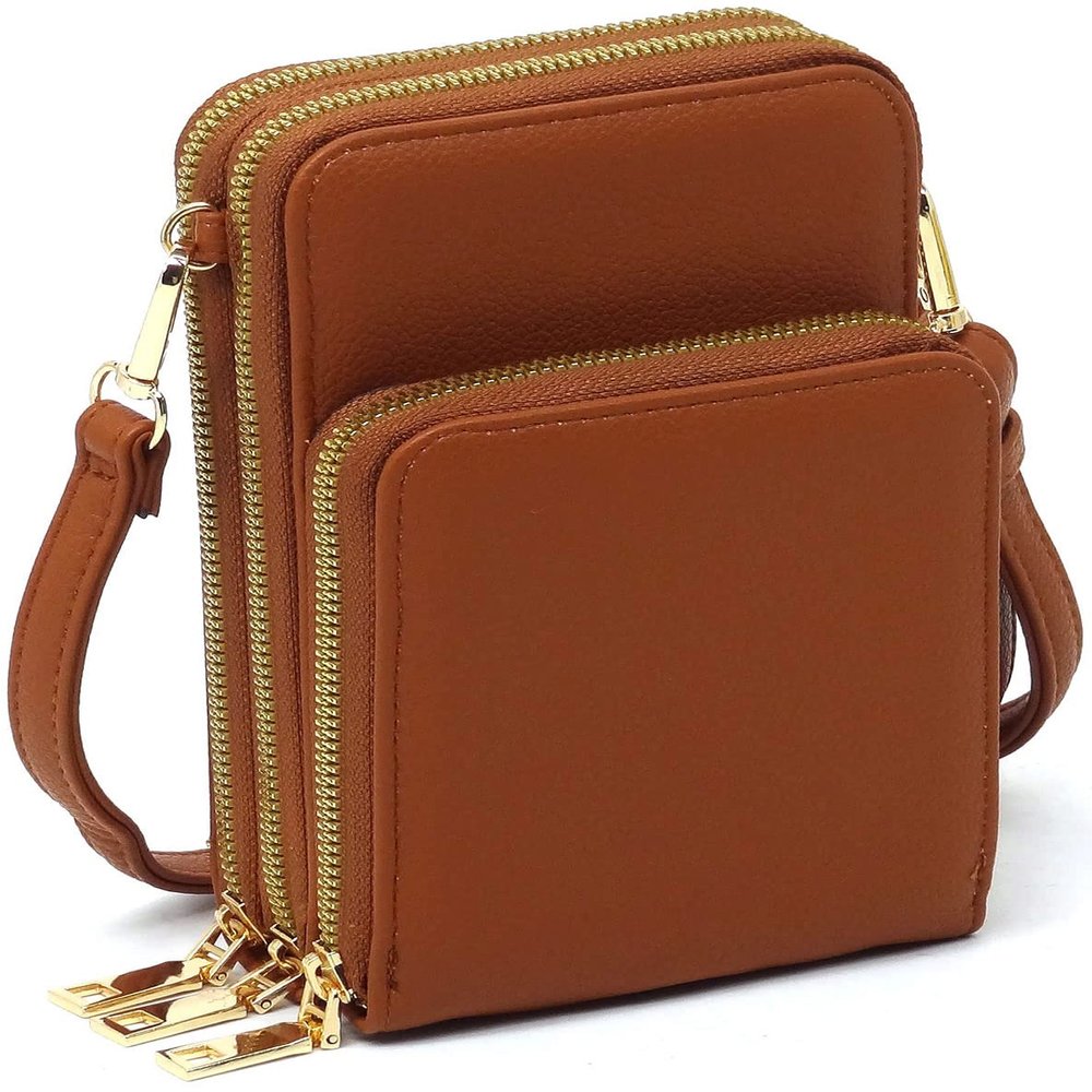 MIZUBA Small Crossbody Cell Phone Purse Mini Messenger Shoulder Bag Crossbody Wallet with Credit Card Slots (W-brown)