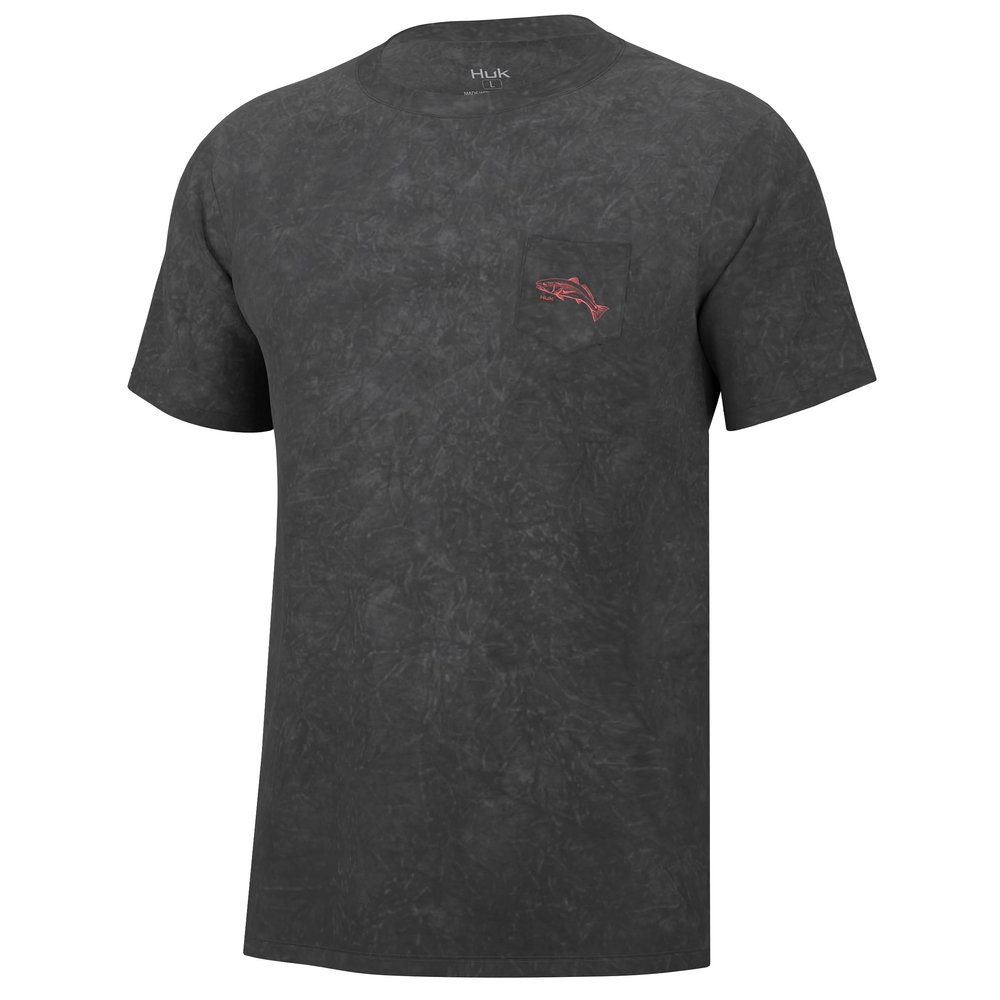 HUK mens Short Sleeve Mineral Wash Pocket Tee, Fishing T-shirt for Men T Shirt, Volcanic Ash, Medium US