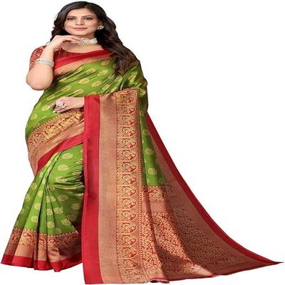 IMTRA FASHION Indian Traditional Green Printed Art Silk Saree with Blouse Piece-SELENA GREEN