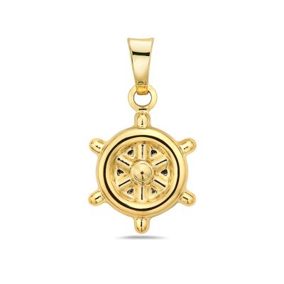 14K Yellow Gold Ship Wheel Dainty Pendant Model_X_Fashion-527