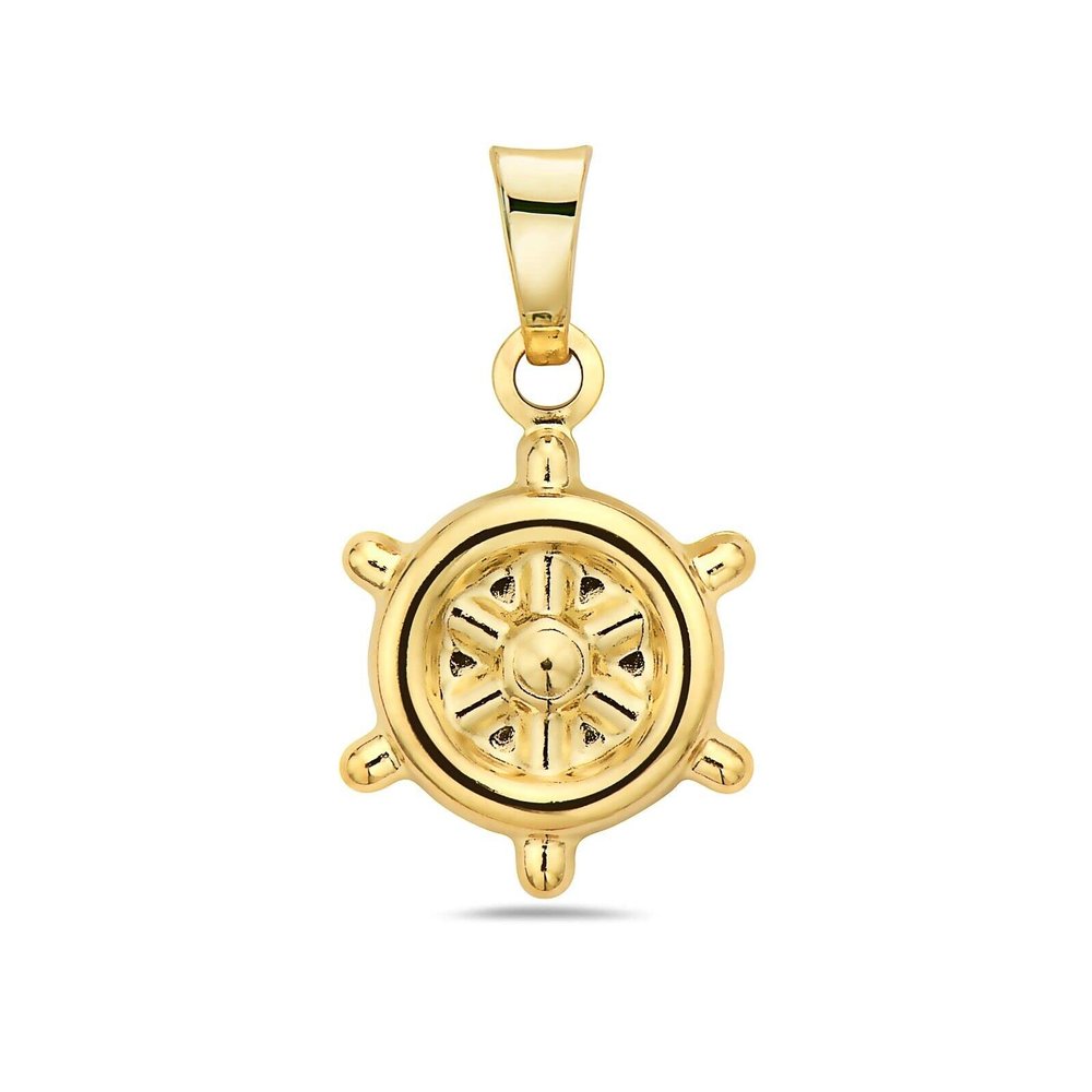 14K Yellow Gold Ship Wheel Dainty Pendant Model_X_Fashion-527