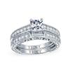 1.25CT Vintage Style Milgrain Simulated Blue Sapphire Alternating Three Stone Princess Solitaire AAA CZ Anniversary Engagement or Wedding Ring Set For Women .925 Sterling Silver Custom Engraved view 1