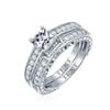1.25CT Vintage Style Milgrain Simulated Blue Sapphire Alternating Three Stone Princess Solitaire AAA CZ Anniversary Engagement or Wedding Ring Set For Women .925 Sterling Silver Custom Engraved view 2