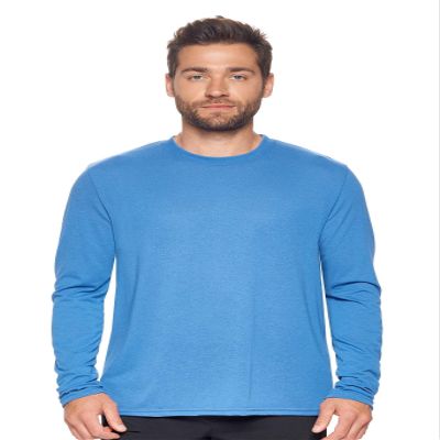 Expert Brand USA-Made Men's TriTec Activewear Performance Long Sleeve Crewneck Shirt, Royal Blue, XL