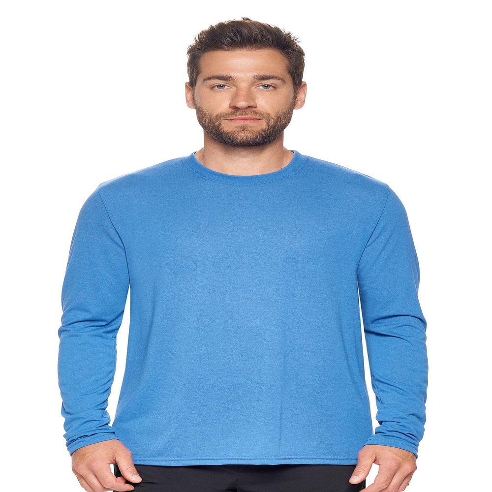 Expert Brand USA-Made Men's TriTec Activewear Performance Long Sleeve Crewneck Shirt, Royal Blue, XL