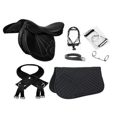 Lussoro Handmade All Leather Purpose English Close Contact Jumping Horse Saddle Tack Set Combo Starter Kit (Size 15)