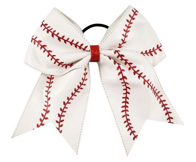 "Baseball Leather" Cheer Bow Pony Tail 3 Inch Ribbon Girls Hair Softball