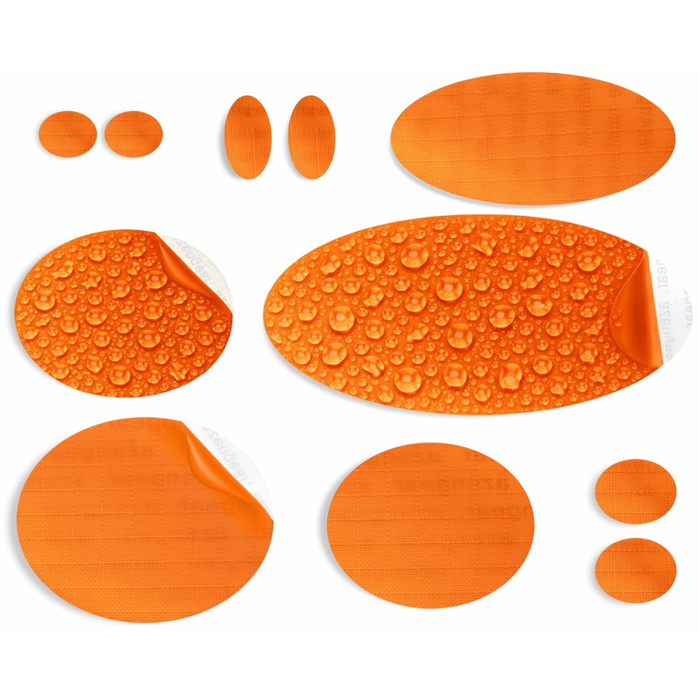 aZengear Repair Patches for Jackets, Tent, Shoe Toe, Air Mattress, Inflatables, PVC Gear - Waterproof, Self-Adhesive, Tear-Cold-Heat-Resistant, Down Puffer Coat (11 Pcs, Orange)