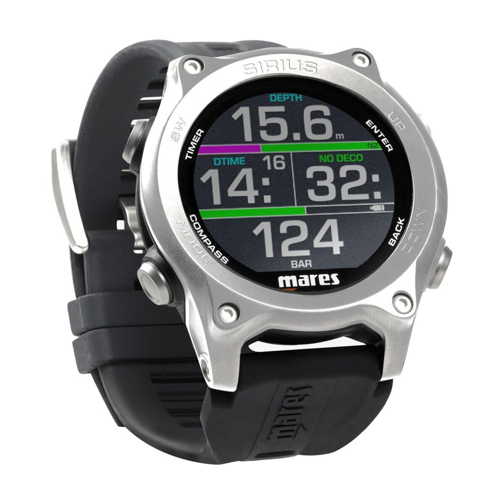 Mares Sirius Watch-Style Wrist Dive Computer for Recreational Divers | Underwater, Snorkeling/Scuba Diving Accessory, Black/Silver