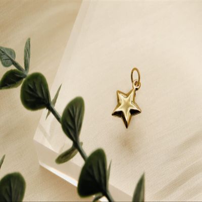 14K Solid Gold High Polish Five Pointer Star Charm Pendant Model_X_Fashion-492