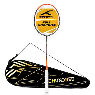 Hundred Powertek 1000 PRO Graphite Strung Badminton Racquet with Full Racquet Cover (Black-Orange)| for Intermediate Players | 95 Grams | Maximum String Tension: 26lbs