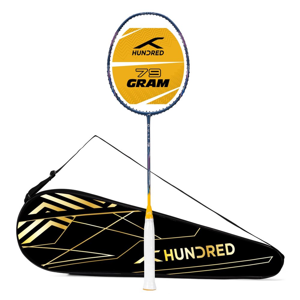 HUNDRED Cult 79 Carbon Fibre Unstrung Badminton Racket with Full Racket Cover for Intermediate Players (80g,Max Tension - 32LBS)