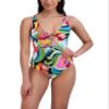 BCBGMAXAZRIA Womens Lace Up Grommet Tummy Control Quick Dry Bathing One Piece Swimsuit, Odyssey Multi, X-Large US view 1