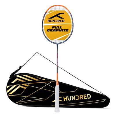 Hundred Powertek 1000 PRO Graphite Strung Badminton Racquet with Full Cover (Navy-Orange) | for Intermediate Players | 95 Grams | Maximum String Tension: 26lbs