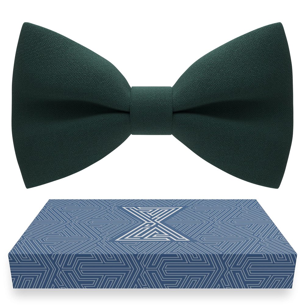 Bow Tie House Men's Classic Pre-Tied Bow Tie Formal Solid Tuxedo (Large, Dark Green 1)