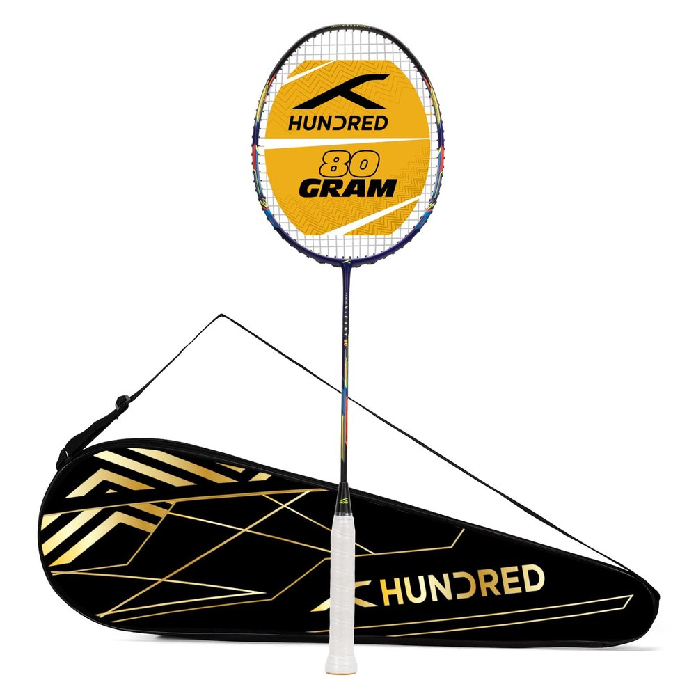 HUNDRED N-ERGY 80 Carbon Fibre Strung Badminton Racket with Full Racket Cover for Intermediate Players (84g, Maximum String Tension - 32lbs)