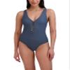 BCBGMAXAZRIA Women's Standard One Piece Swimsuit Lace Up Grommet Tummy Control Quick Dry Bathing Suit, Storm Grey view 1