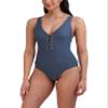 BCBGMAXAZRIA Women's Standard One Piece Swimsuit Lace Up Grommet Tummy Control Quick Dry Bathing Suit, Storm Grey view 2