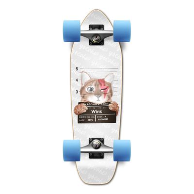 Yocaher Longboard Complete Mini Cruiser 27" x 8" w/Premium Black Grip Tape, Heavy Duty Aluminum Alloy Truck, 62mm Wheels, ABEC -9 Bearings - Rockstar Kitty Cat - White Wink
