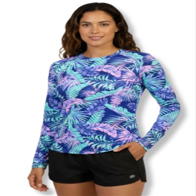 INGEAR Women's Rash Guard Shirts UPF 50+ Swim Shirt for Sun Protection Running Shirt Lightweight Quick Dry Top Sizes S-XXL (Leaf Garden, Large)