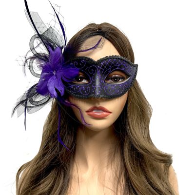 STORM BUY ] Lady/Women/Girls Costume Mask Feather Masquerade Mask Halloween Mardi Gras Cosplay Party For Adult (Purple 1)