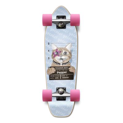 Yocaher Longboard Complete Mini Cruiser 27" x 8" w/Premium Black Grip Tape, Heavy Duty Aluminum Alloy Truck, 62mm Wheels, ABEC -9 Bearings - Rockstar Kitty Cat - Purple Pepper