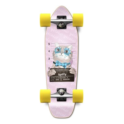 Yocaher Longboard Complete Mini Cruiser 27" x 8" w/Premium Black Grip Tape, Heavy Duty Aluminum Alloy Truck, 62mm Wheels, ABEC -9 Bearings - Rockstar Kitty Cat - Pink Spiffy