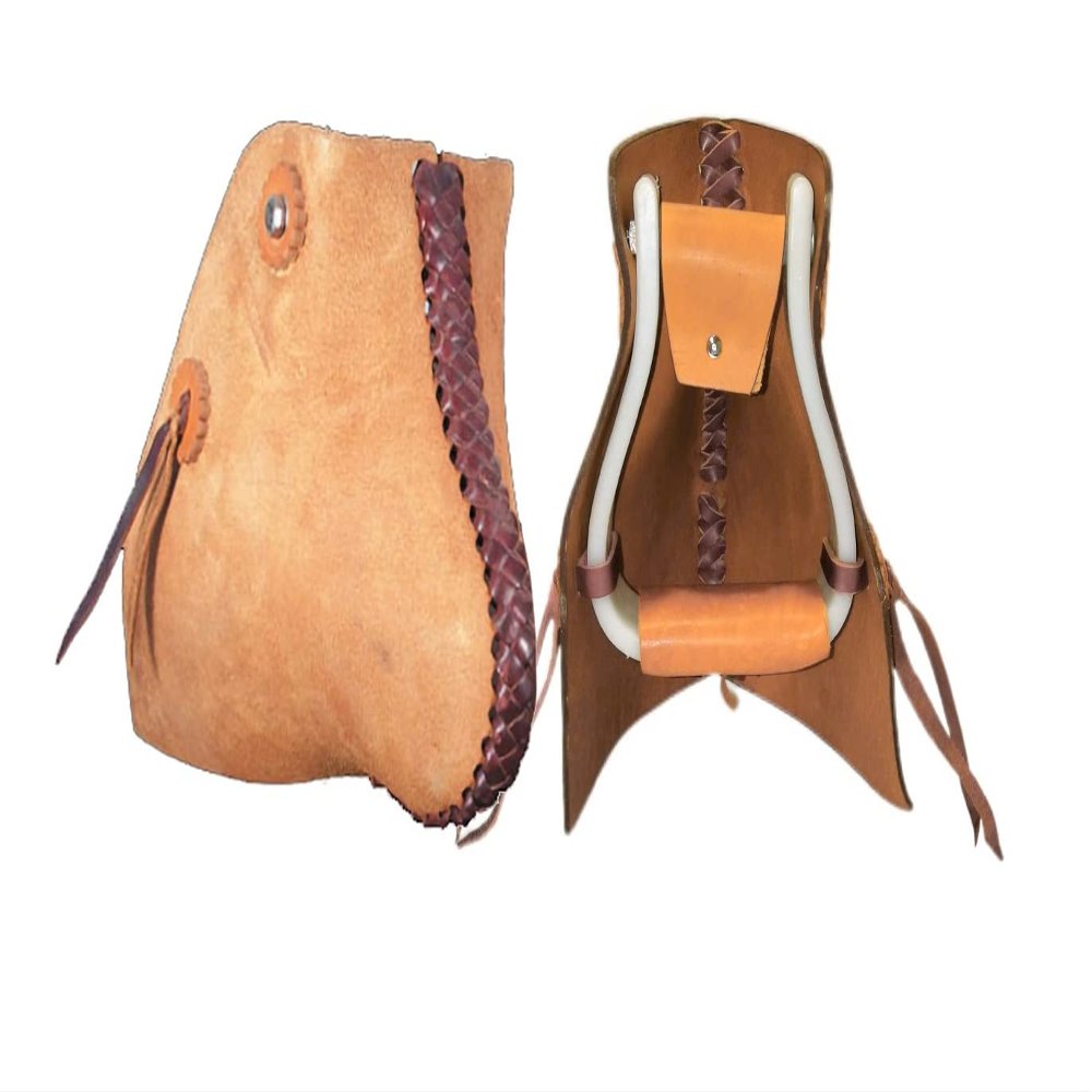 Western Saddle Tapaderos Stirrups Rough Out Leather Handmade Sewn Tooled Bull Nose Stirrups ME-WTS-024