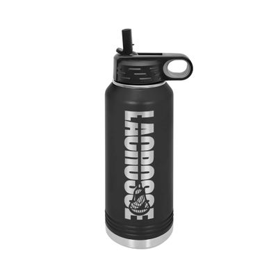 JFWcreations Lacrosse Water Bottle - Lacrosse Gift - 32oz Insulated Engraved Stainless Steel Flip Top with Straw Black