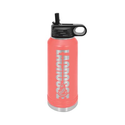 JFWcreations Lacrosse Water Bottle - Lacrosse Gift - 32oz Insulated Engraved Stainless Steel Flip Top with Straw Coral