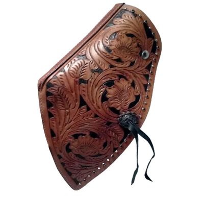 Western Saddle Tapaderos Stirrups Leather Handmade Sewn Tooled Bull Nose Stirrups Floral Tooled ME-WTS-009