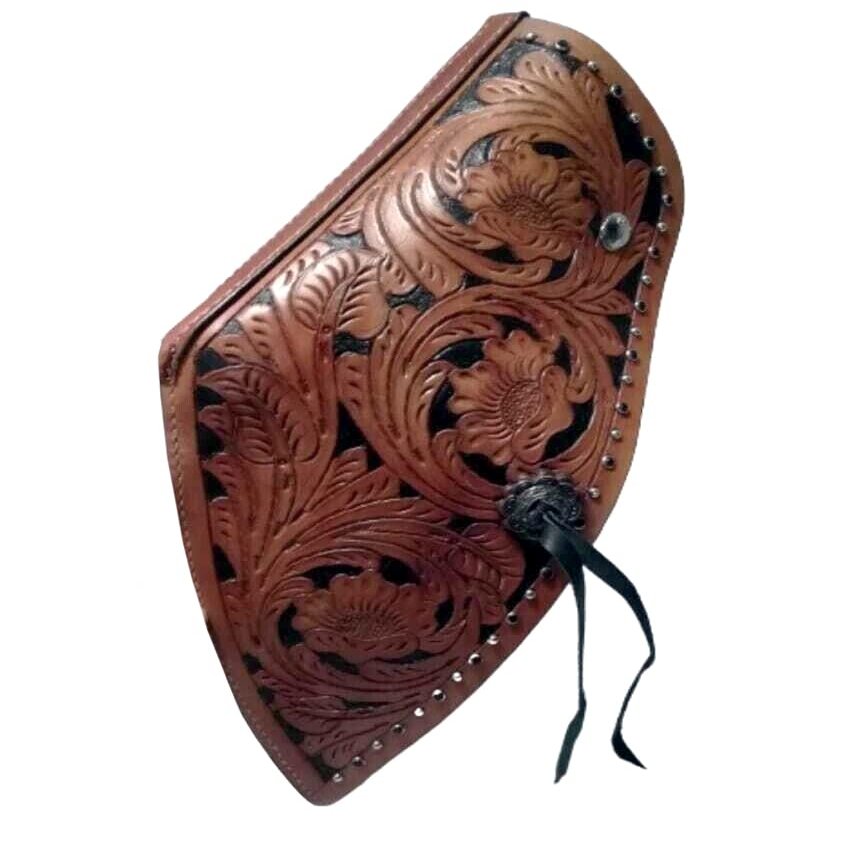 Western Saddle Tapaderos Stirrups Leather Handmade Sewn Tooled Bull Nose Stirrups Floral Tooled ME-WTS-009