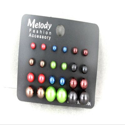 12 Pair Ball Stud Earrings Faux Pearl Bead Post Black Brown Green Blue Red Adorable Statement Jewelry Earrings for Women