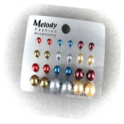 12 Pr Earrings Faux Pearl Bead Ball Stud Post Graduated Grey Brown Gold Red Blue Adorable Statement Jewelry Earrings for Women