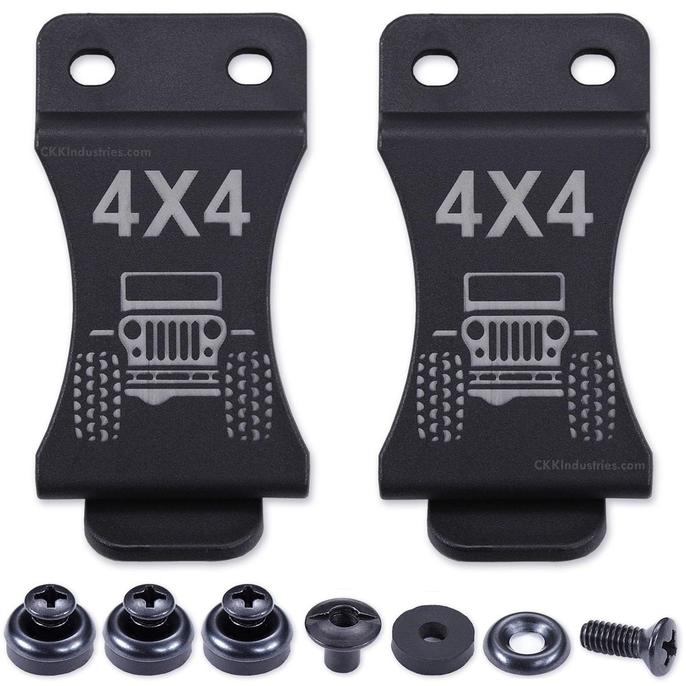 KYDEX Belt Clip for Holsters & Sheaths (w/4x4 Engraving) - (Fits 1.75in Belts) - (Inside-The-Waistband/IWB) - (USA Made) - (w/Mounting Hardware) - (2 Pack)