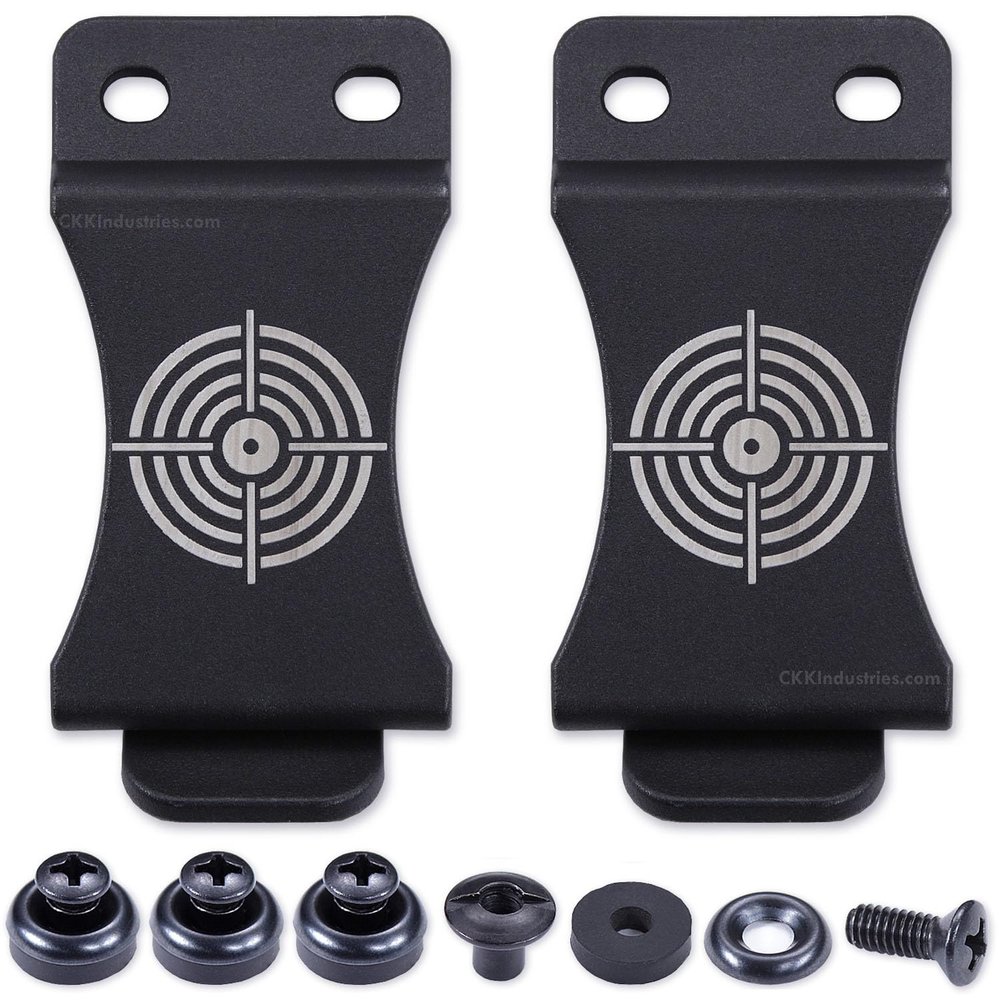 KYDEX Belt Clip for Holsters & Sheaths (w/Bullseye Target Engraving) - (Fits 1.75in Belts) - (Inside-The-Waistband/IWB) - (USA Made) - (w/Mounting Hardware) - (2 Pack)