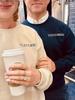 Custom Embroidered Roman Numeral Date Crew Sweatshirt Sweaters/Couples Special Day Date/Initials on Sleeve/Wedding Day Anniversary Birthday Lovers Gift White view 2