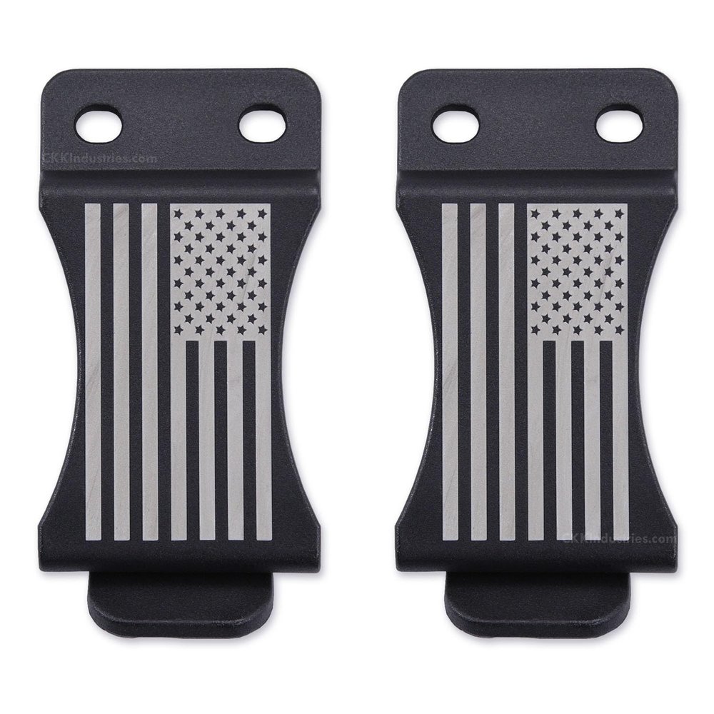 HolsterSmith KYDEX Belt Clip for Holsters & Sheaths  (FOMI Design - w/USA Flag Engraving) - (Fits 1.75in Belts) - (Inside-The-Waistband/IWB) - (USA Made) - (2 Pack)